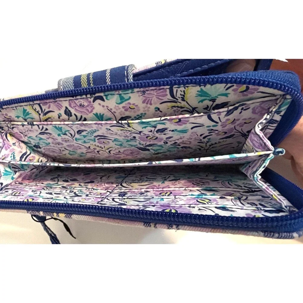 Vera Bradley Amethyst Plaid RFID Turnlock and Zip Wallet Great Condition